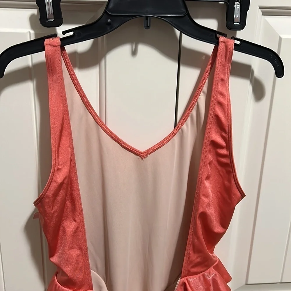 Something Navy Ruffle Swimsuit One Piece Coral Sz m NEW
